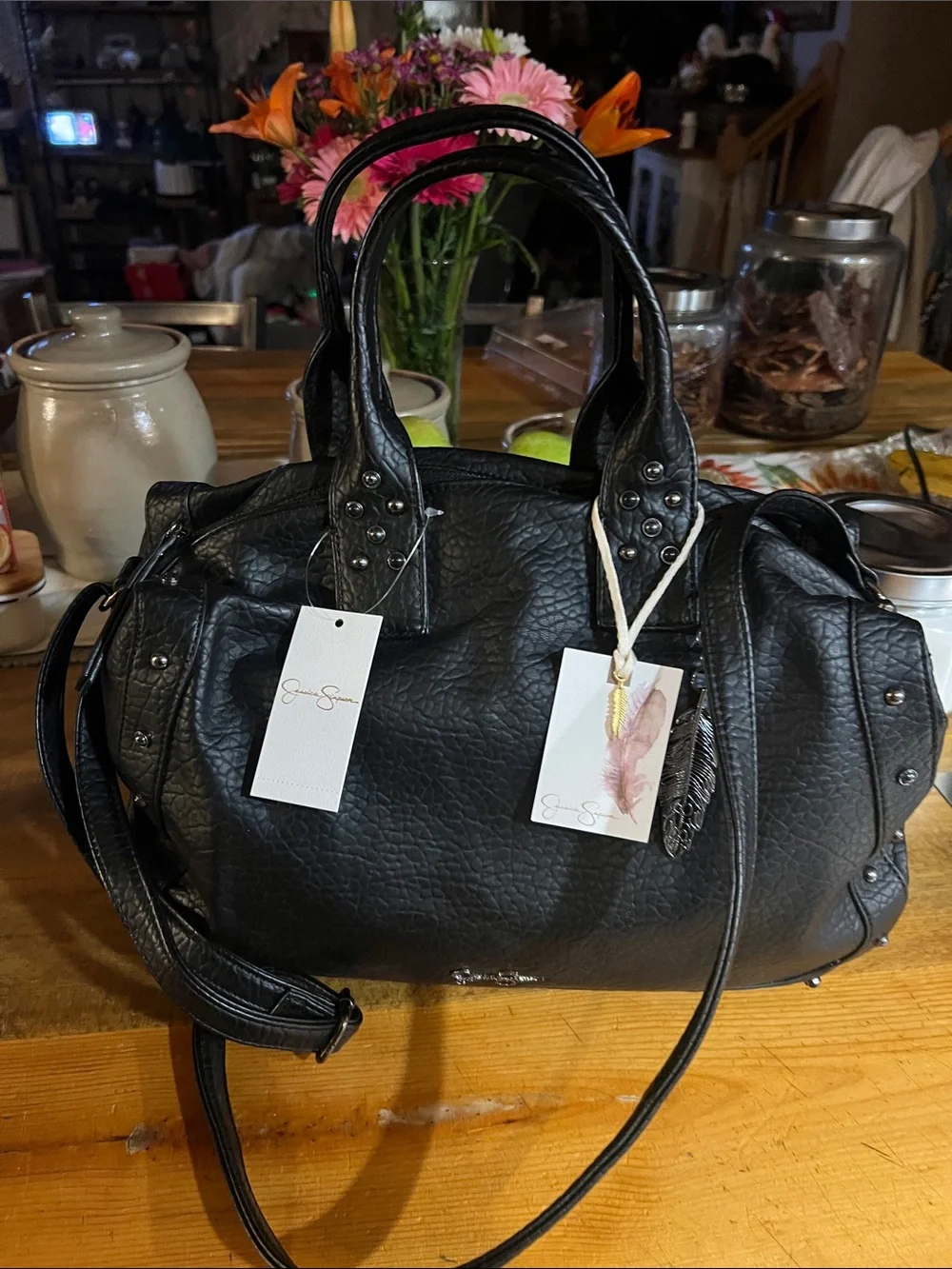 Jessica Simpson Black Pebbled Glenda Satchel Black (meteorite) new with tags
